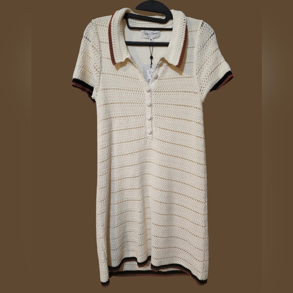 NWT Cara Cara Cream Earth Tone 100% Cotton Crochet Mini Dress With Lining Medium